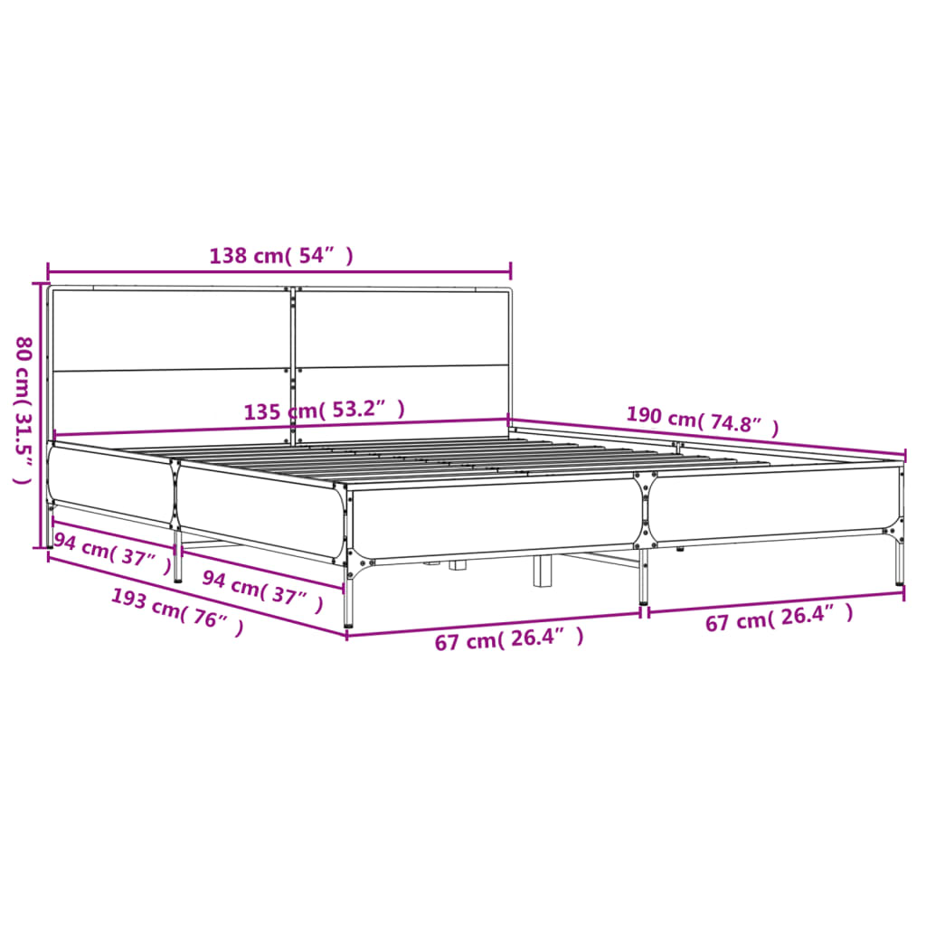 Bed Frame without Mattress Sonoma Oak 135x190 cm Double