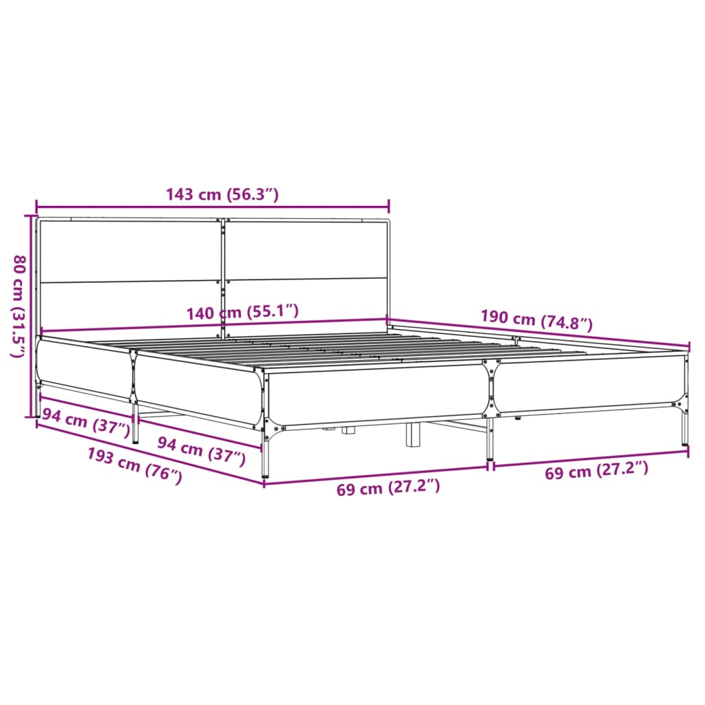 Bed Frame without Mattress Sonoma Oak 140x190 cm