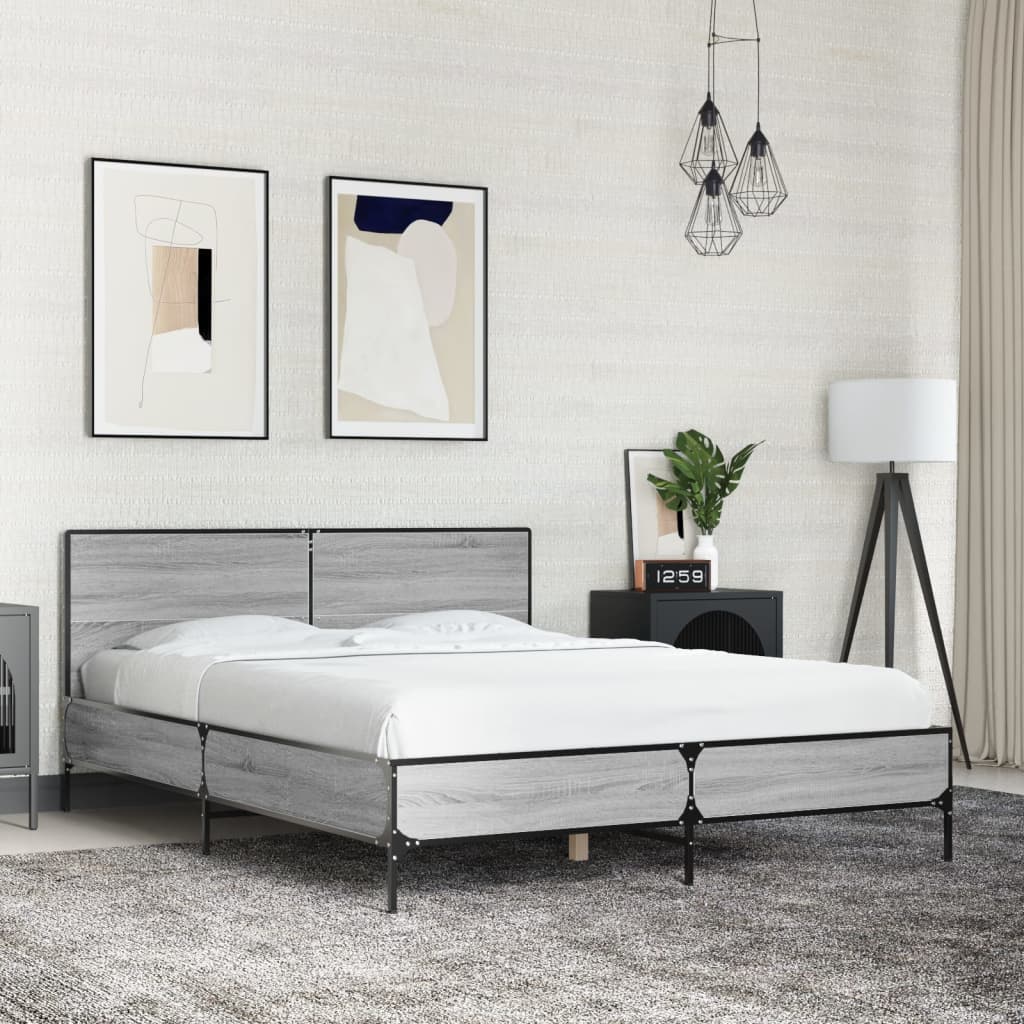 Bed Frame without Mattress Grey Sonoma 140x190 cm