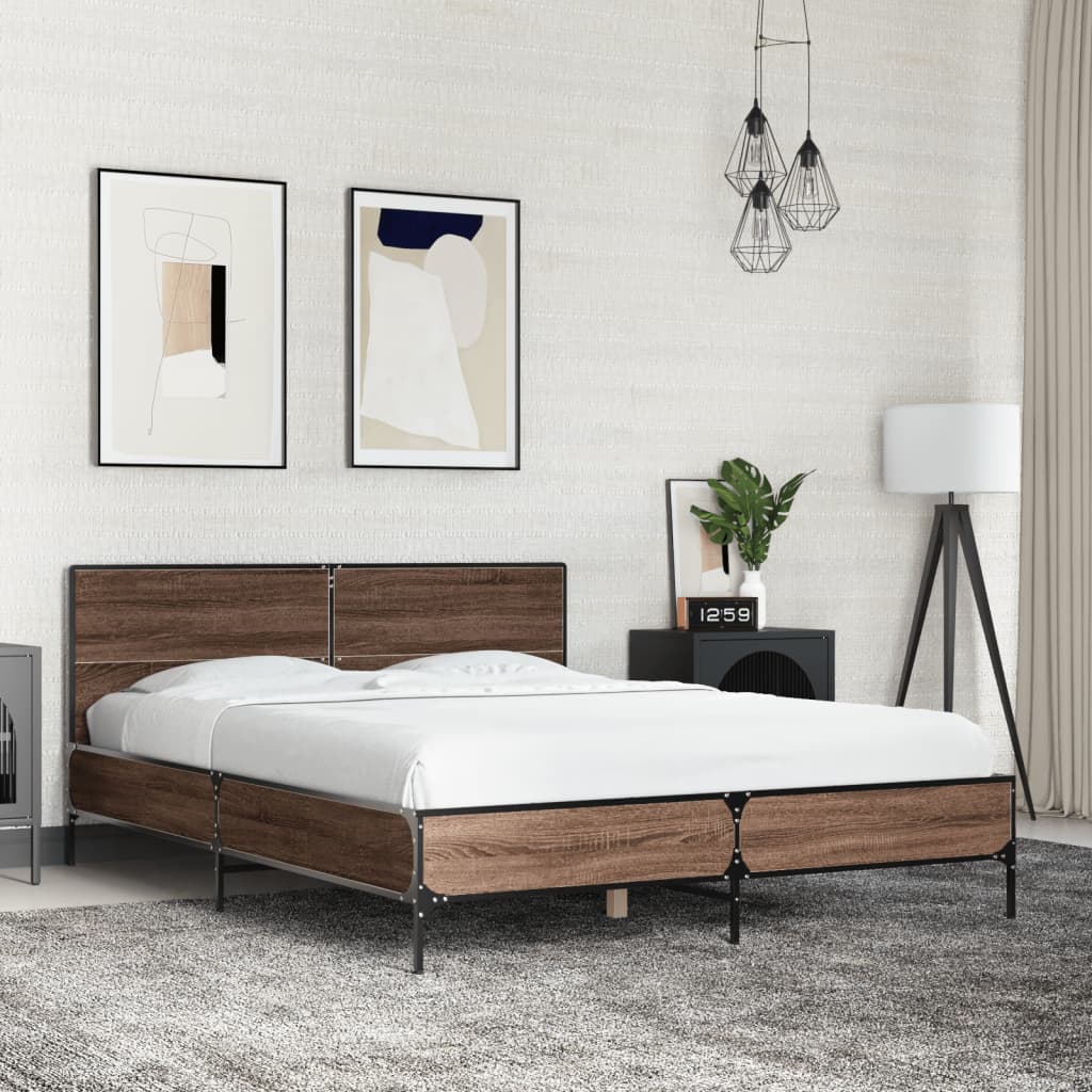 Bed Frame without Mattress Brown Oak 140x190 cm