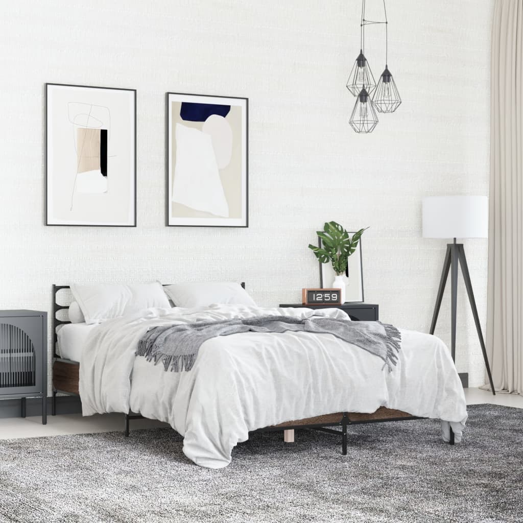 Bed Frame without Mattress Brown Oak 140x200 cm
