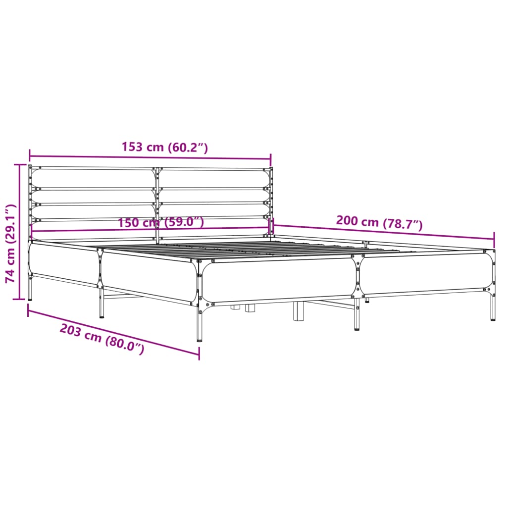 Bed Frame without Mattress Black 150x200 cm King Size