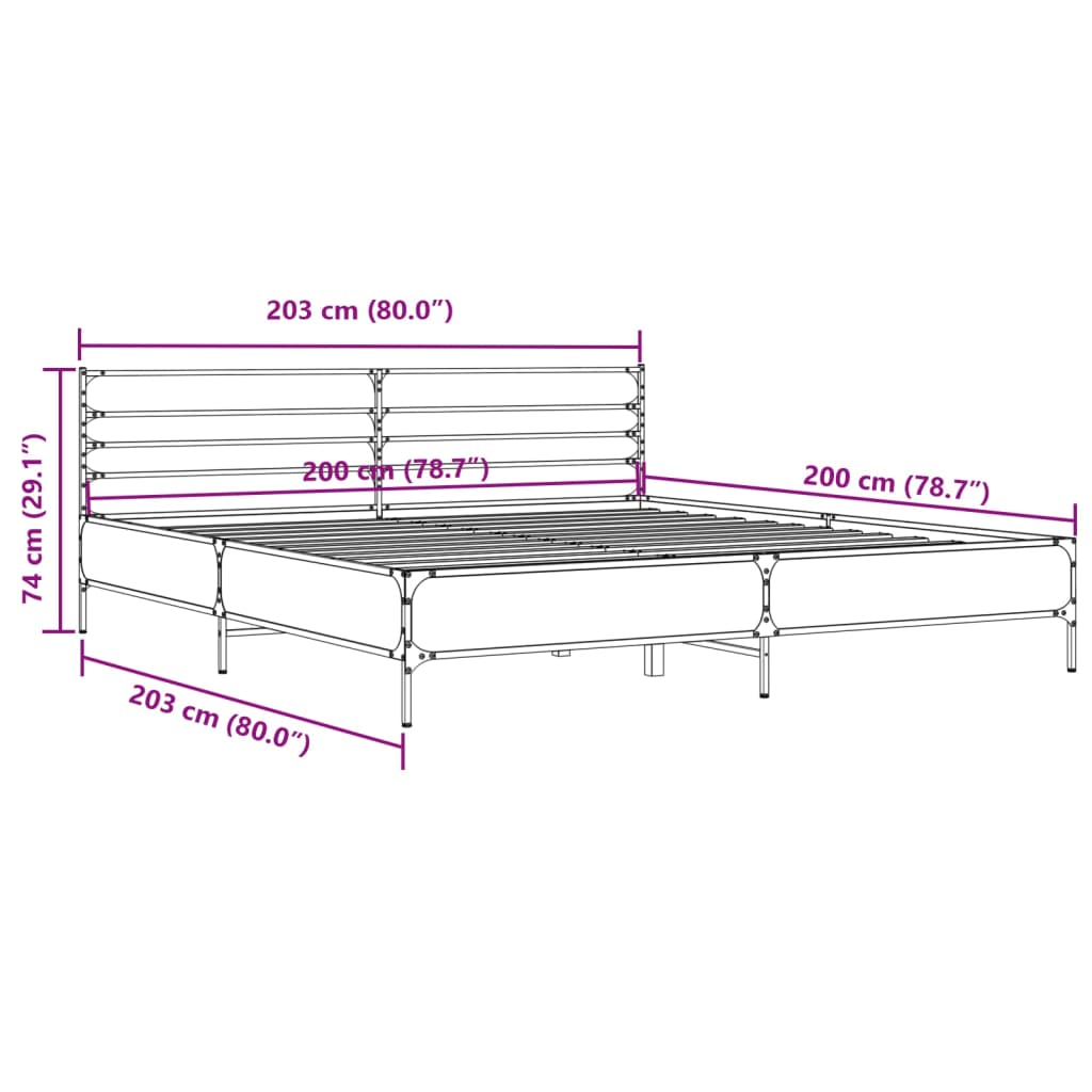 Bed Frame without Mattress Grey Sonoma 200x200 cm