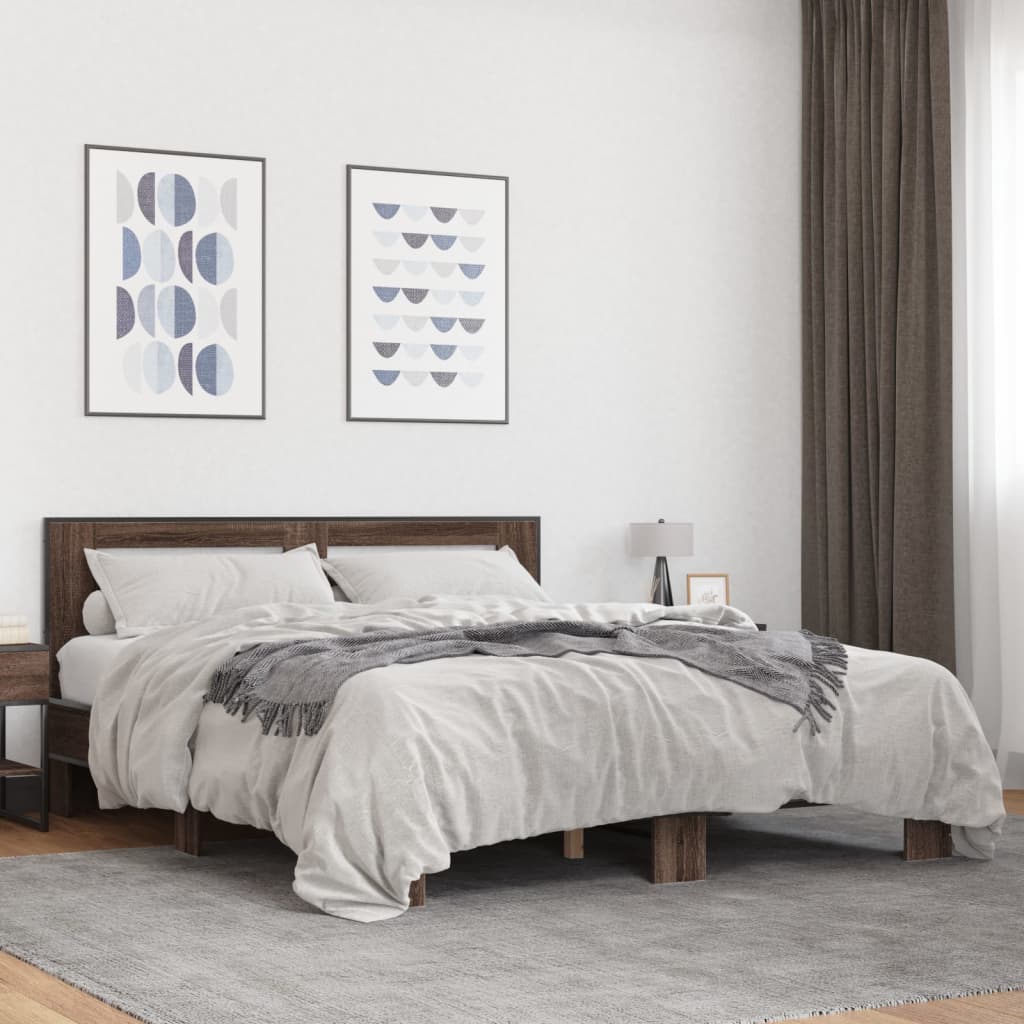 Bed Frame without Mattress Brown Oak 150x200 cm King Size