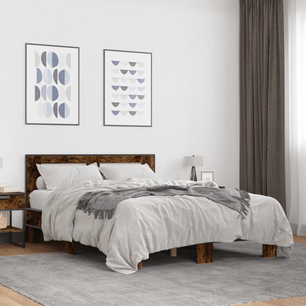 Bed Frame without Mattress Smoked Oak 135x190 cm Double