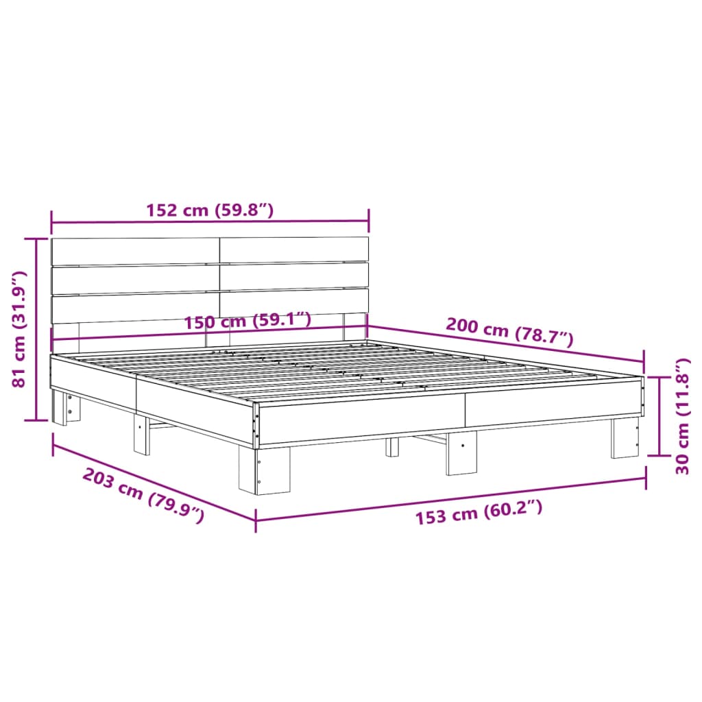 Bed Frame without Mattress Black 150x200 cm King Size
