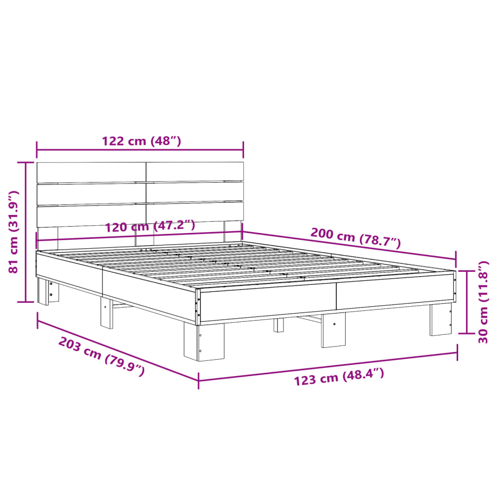 Bed Frame without Mattress Brown Oak 120x200 cm
