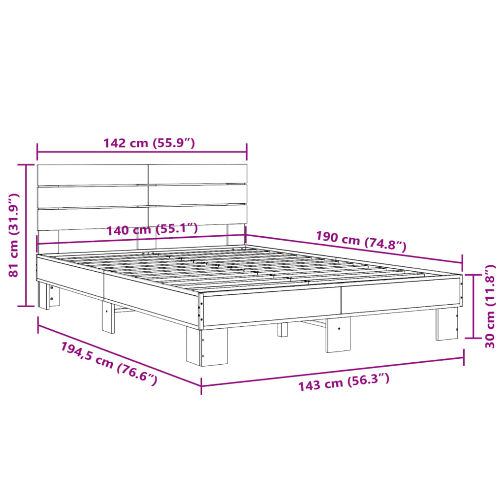 Bed Frame without Mattress Sonoma Oak 140x190 cm