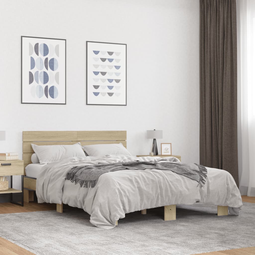 Bed Frame without Mattress Sonoma Oak 140x190 cm