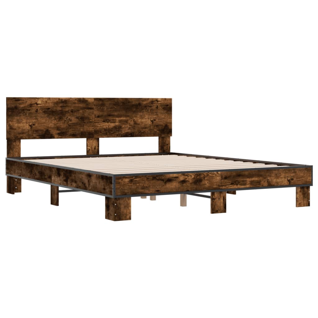 Bed Frame without Mattress Smoked Oak 150x200 cm King Size