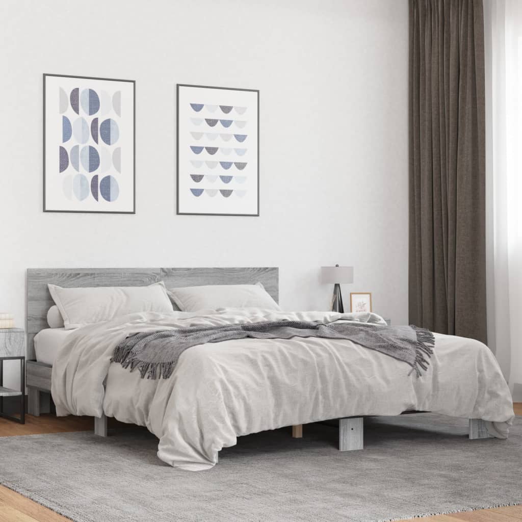 Bed Frame without Mattress Grey Sonoma 150x200 cm King Size