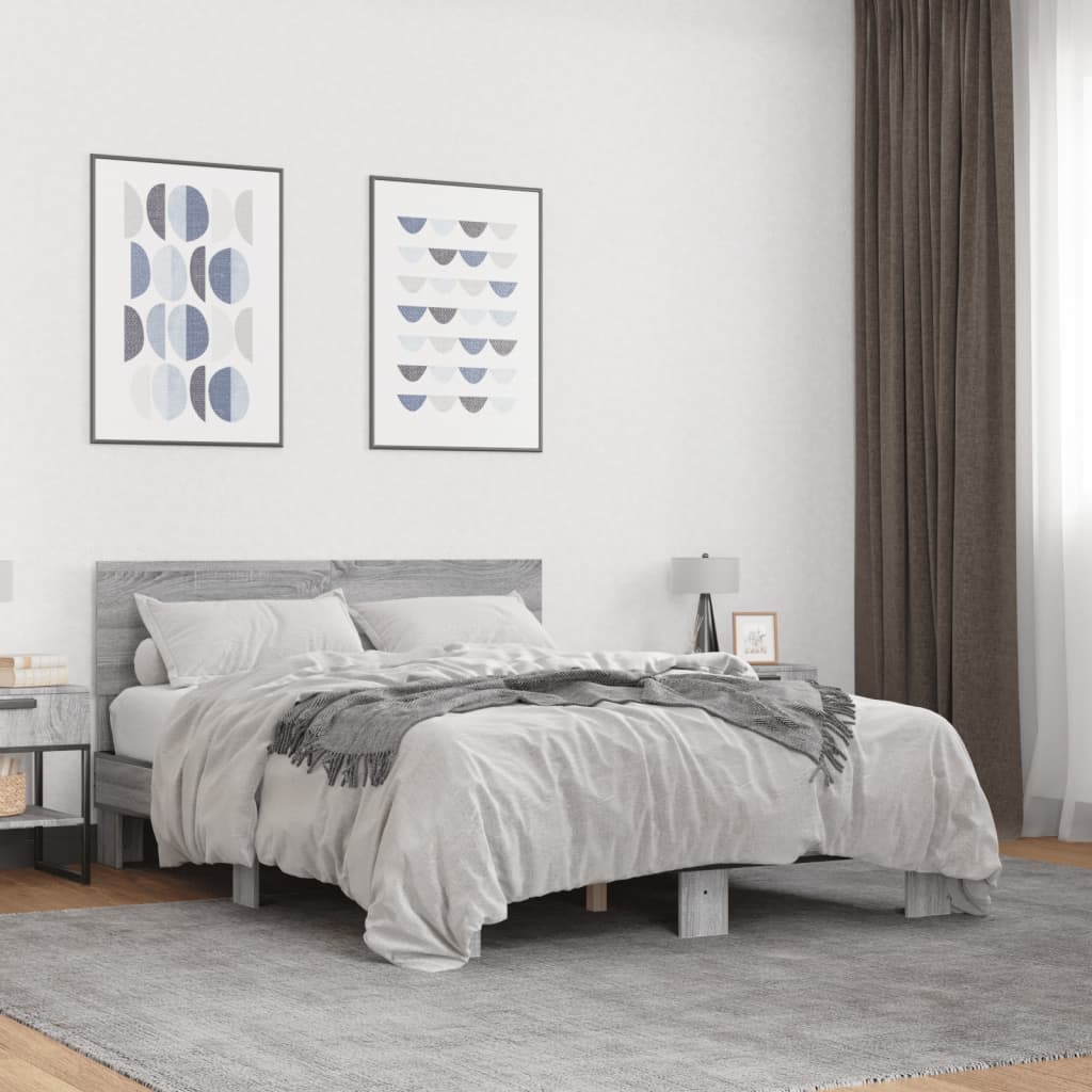 Bed Frame without Mattress Grey Sonoma 135x190 cm Double