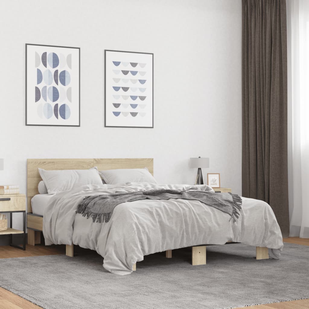 Bed Frame without Mattress Sonoma Oak 140x190 cm