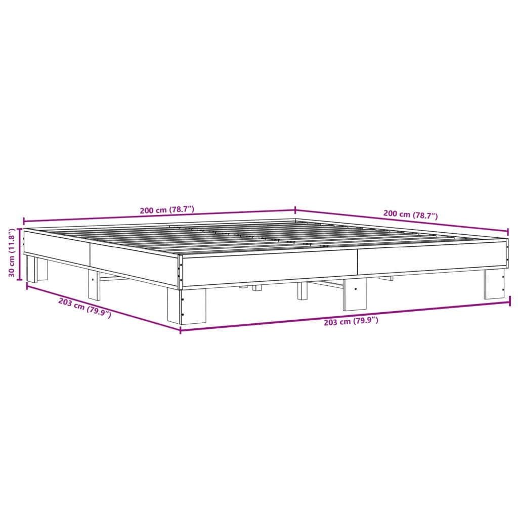 Bed Frame without Mattress Grey Sonoma 200x200 cm