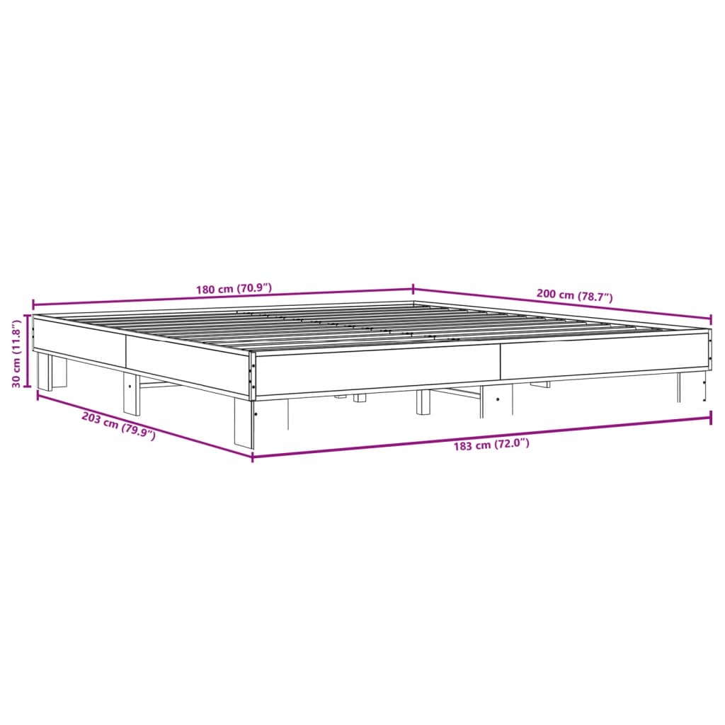 Bed Frame without Mattress Grey Sonoma 180x200 cm Super King