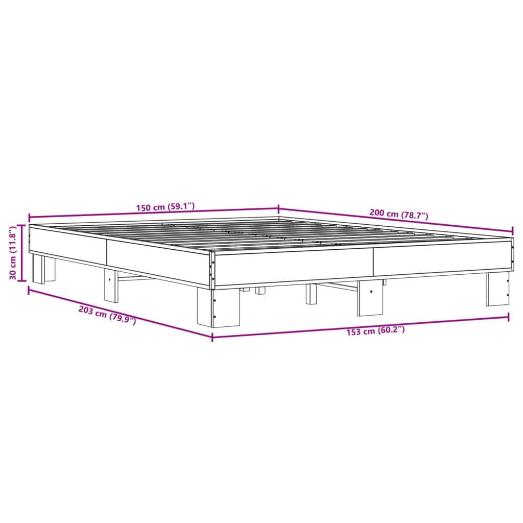 Bed Frame without Mattress Grey Sonoma 150x200 cm King Size