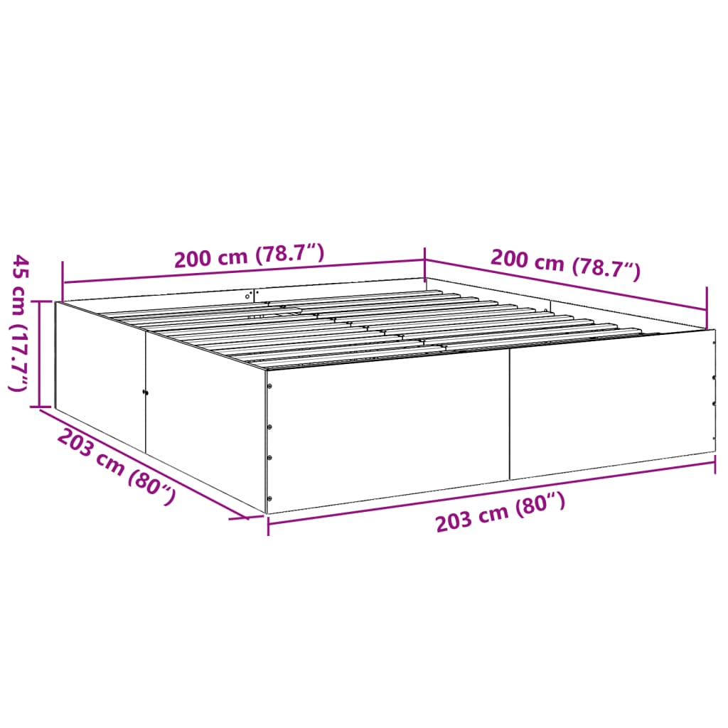 Bed Frame without Mattress Grey Sonoma 200x200 cm