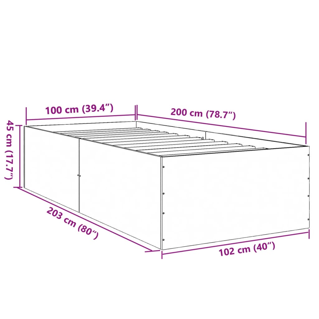 Bed Frame without Mattress Grey Sonoma 100x200 cm