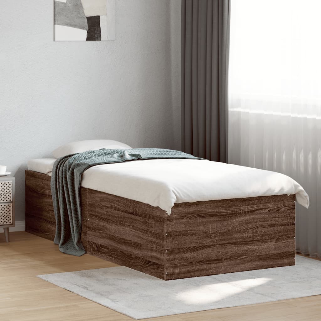 Bed Frame without Mattress Brown Oak 75x190 cm Small Single