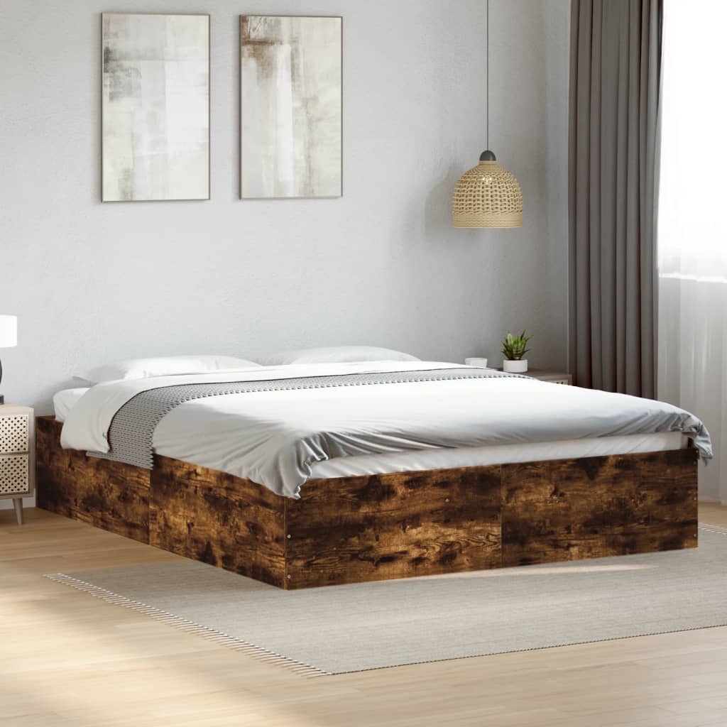 Bed Frame without Mattress Smoked Oak 150x200 cm King Size