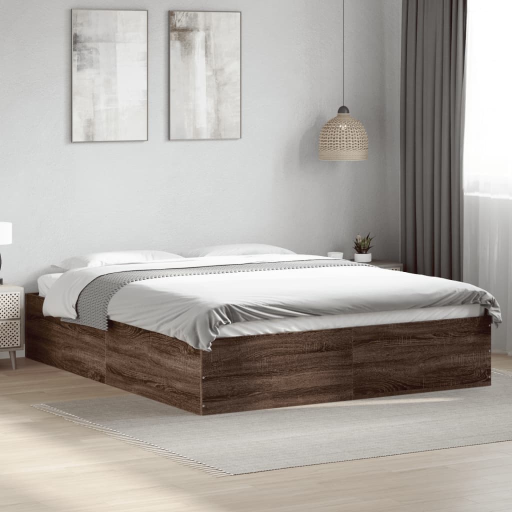 Bed Frame without Mattress Brown Oak 150x200 cm King Size
