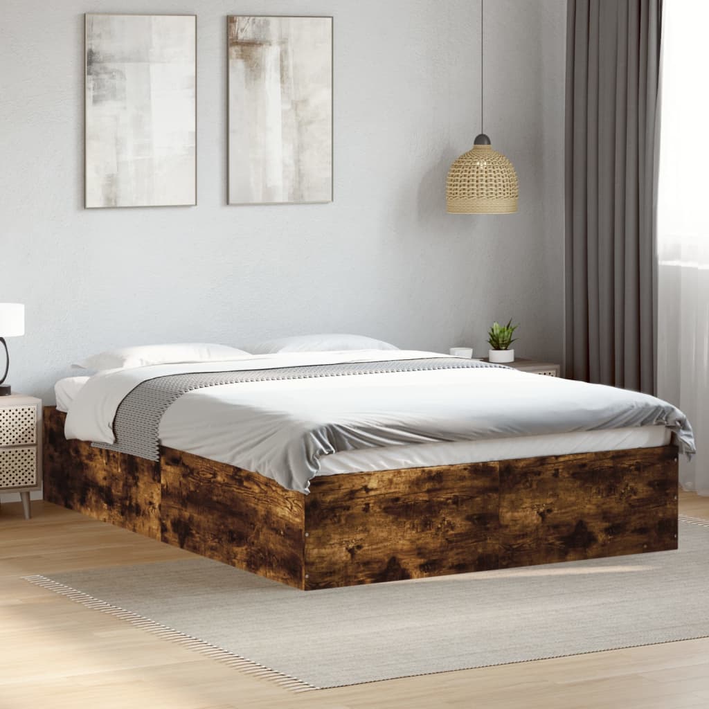 Bed Frame without Mattress Smoked Oak 140x200 cm
