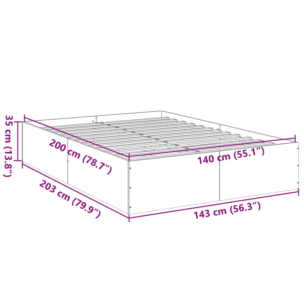 Bed Frame without Mattress Grey Sonoma 140x200 cm