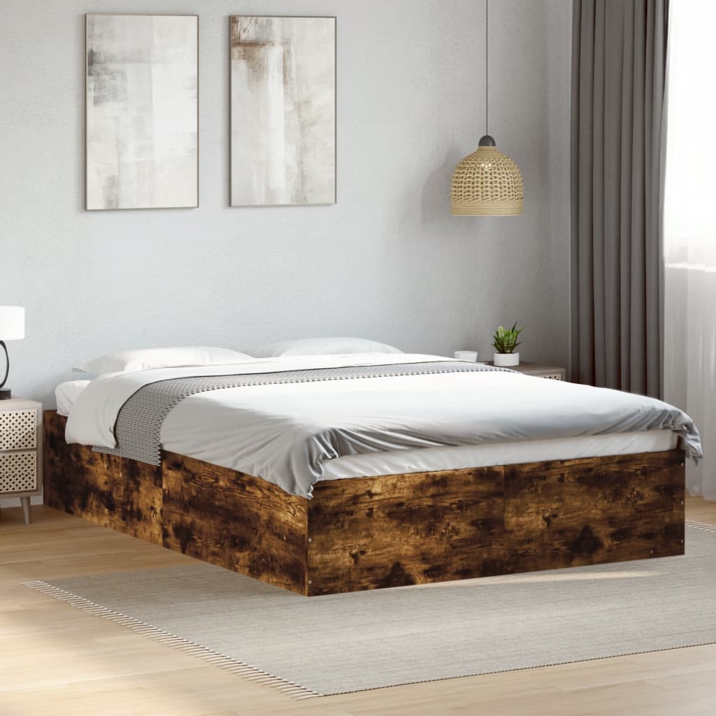 Bed Frame without Mattress Smoked Oak 135x190 cm Double
