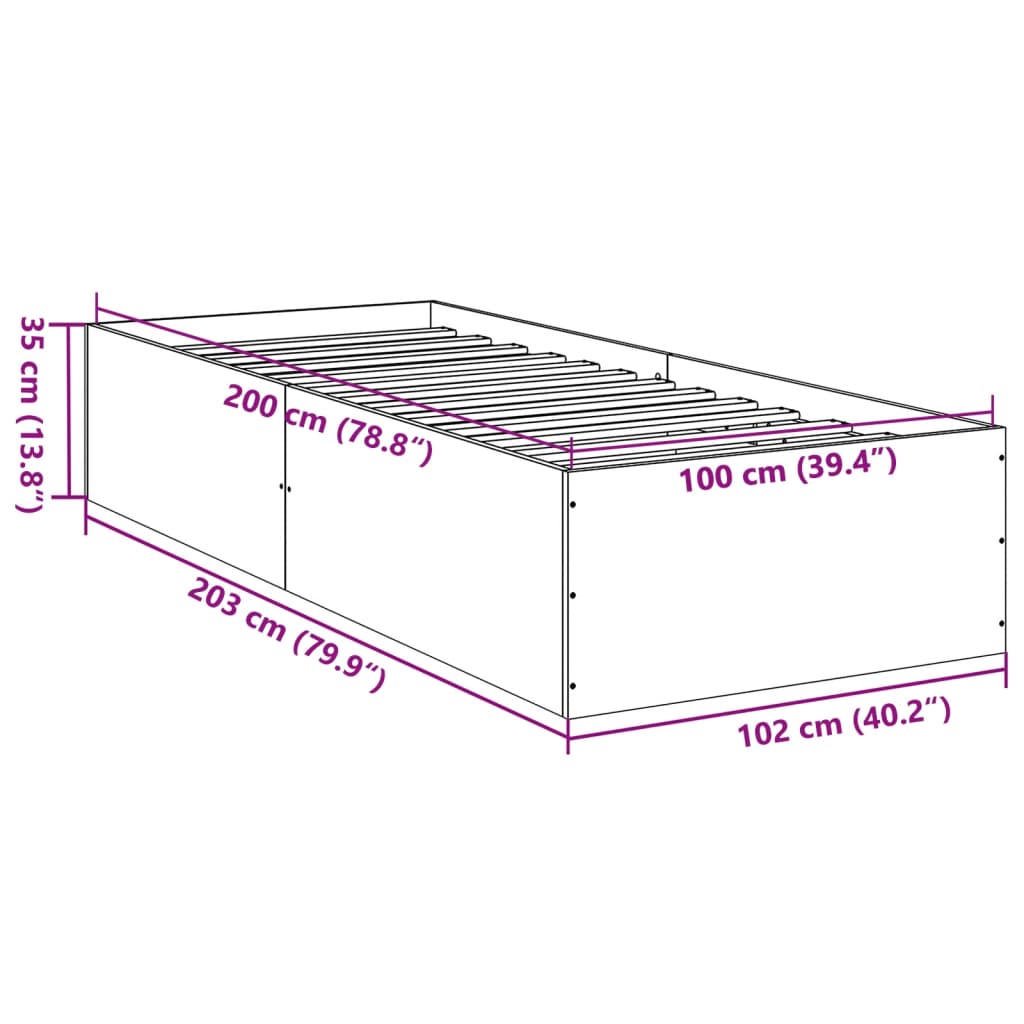 Bed Frame without Mattress Grey Sonoma 100x200 cm