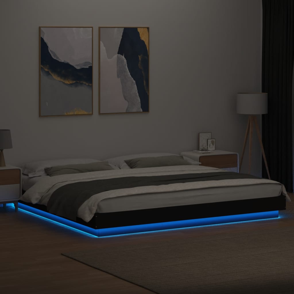 Bed Frame with LED Lights without Mattress Black 200x200cm