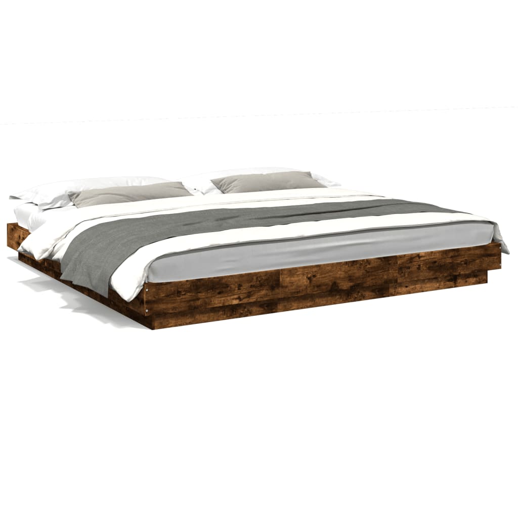 Bed Frame with LED Lights without Mattress Smoked Oak 200x200cm