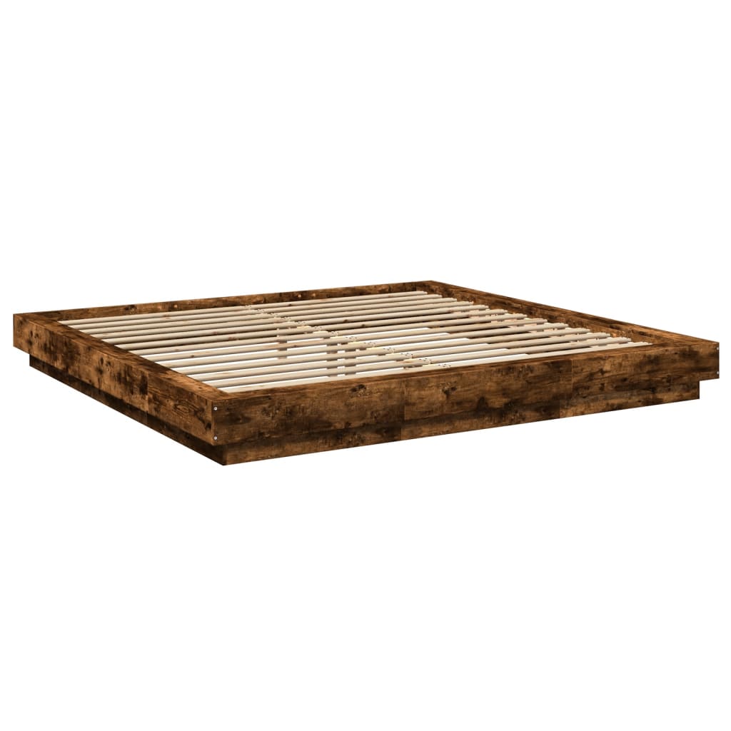 Bed Frame with LED Lights without Mattress Smoked Oak 200x200cm