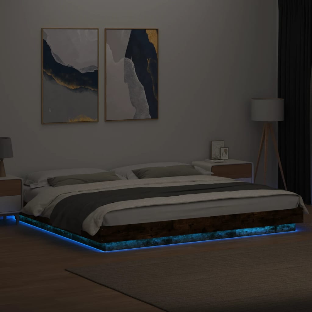 Bed Frame with LED Lights without Mattress Smoked Oak 200x200cm