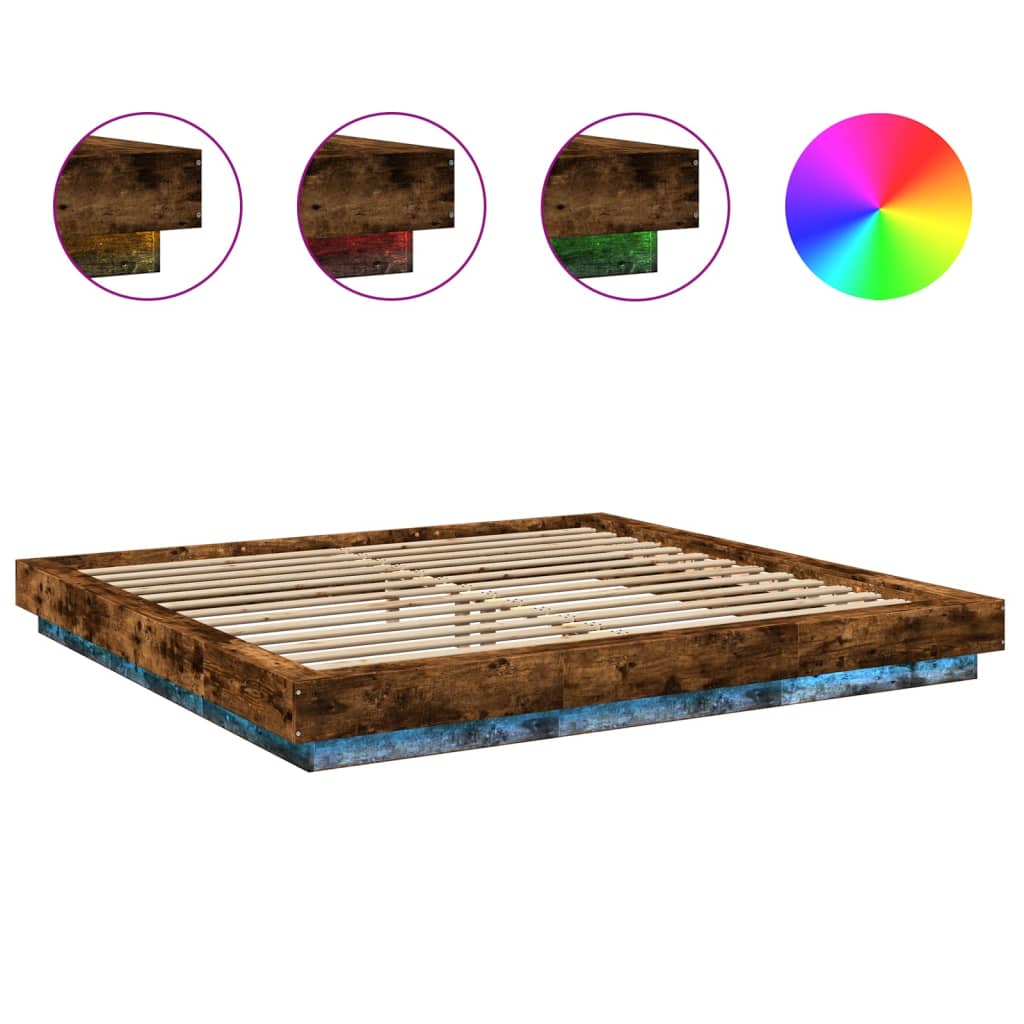 Bed Frame with LED Lights without Mattress Smoked Oak 200x200cm