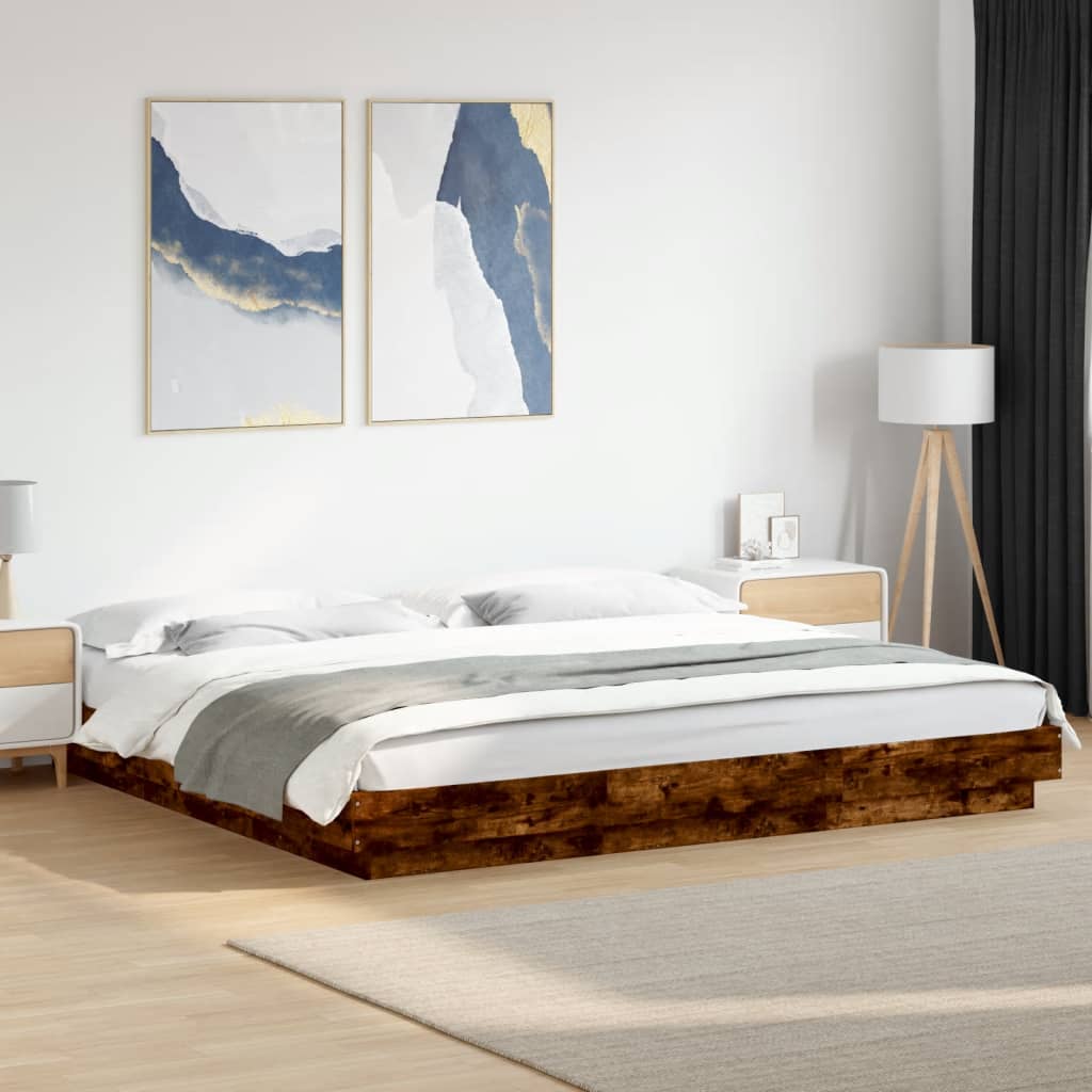 Bed Frame with LED Lights without Mattress Smoked Oak 200x200cm