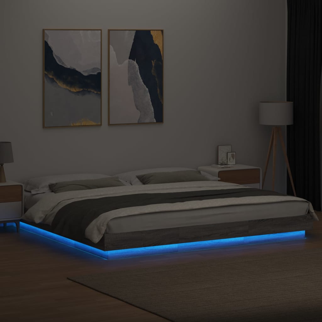 Bed Frame with LED Lights without Mattress Grey Sonoma 200x200cm