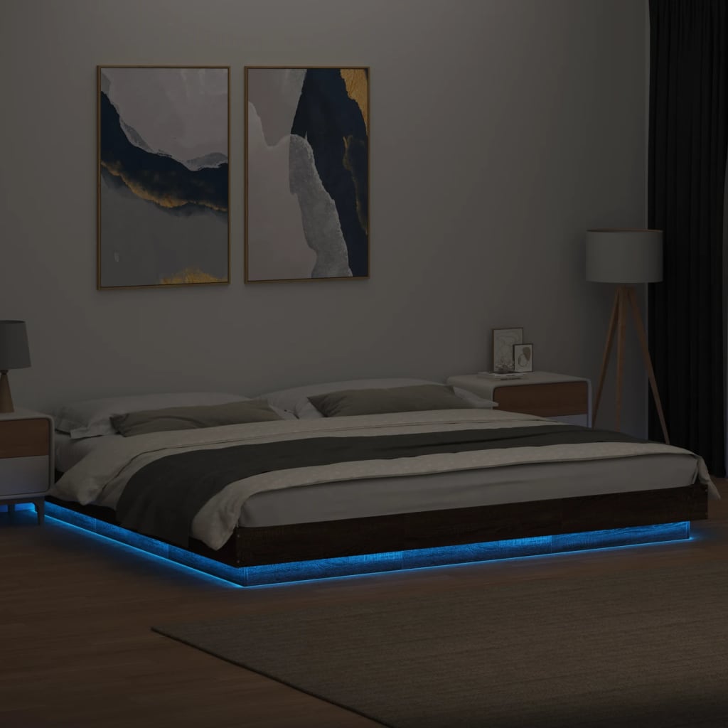 Bed Frame with LED Lights without Mattress Brown Oak 200x200cm