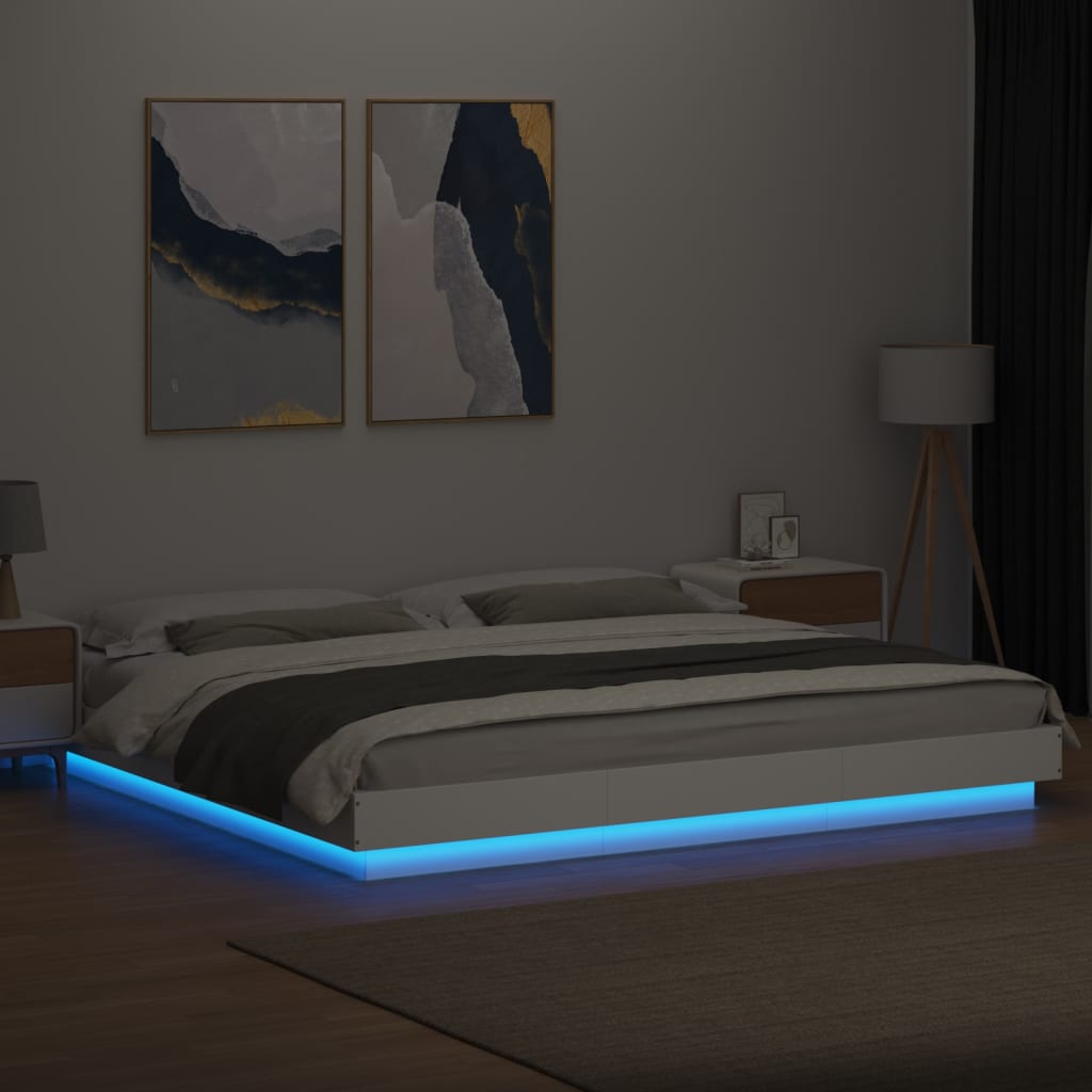 Bed Frame with LED Lights without Mattress White 180x200cm