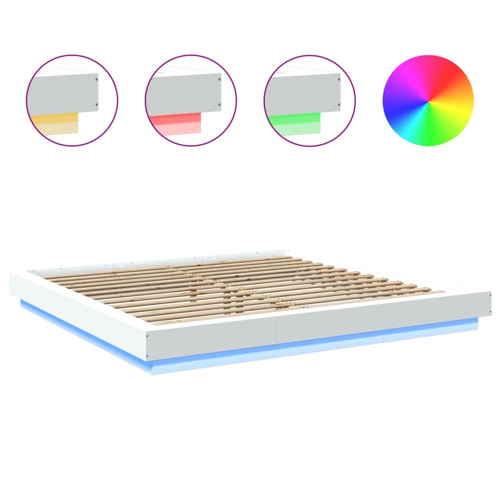 Bed Frame with LED Lights without Mattress White 180x200cm