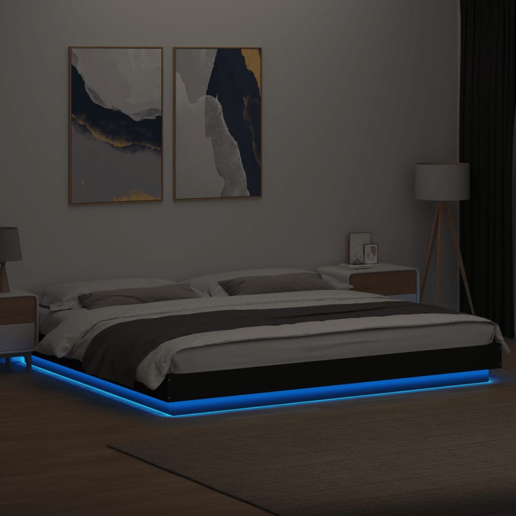 Bed Frame with LED Lights without Mattress Black 180x200cm