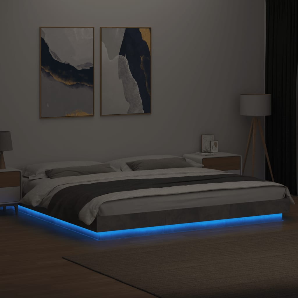 Bed Frame with LED Lights without Mattress Concrete Grey 180x200cm