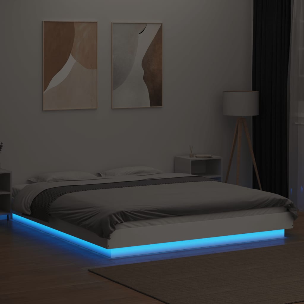 Bed Frame with LED Lights without Mattress White 160x200cm