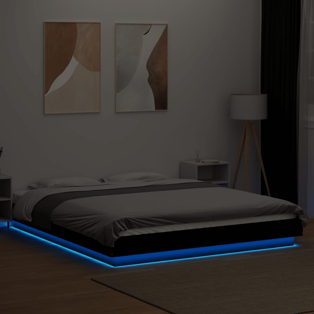 Bed Frame with LED Lights without Mattress Black 160x200cm