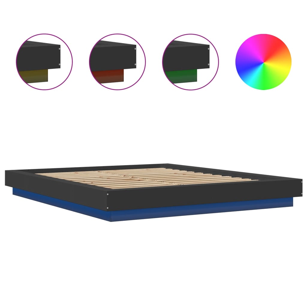 Bed Frame with LED Lights without Mattress Black 160x200cm