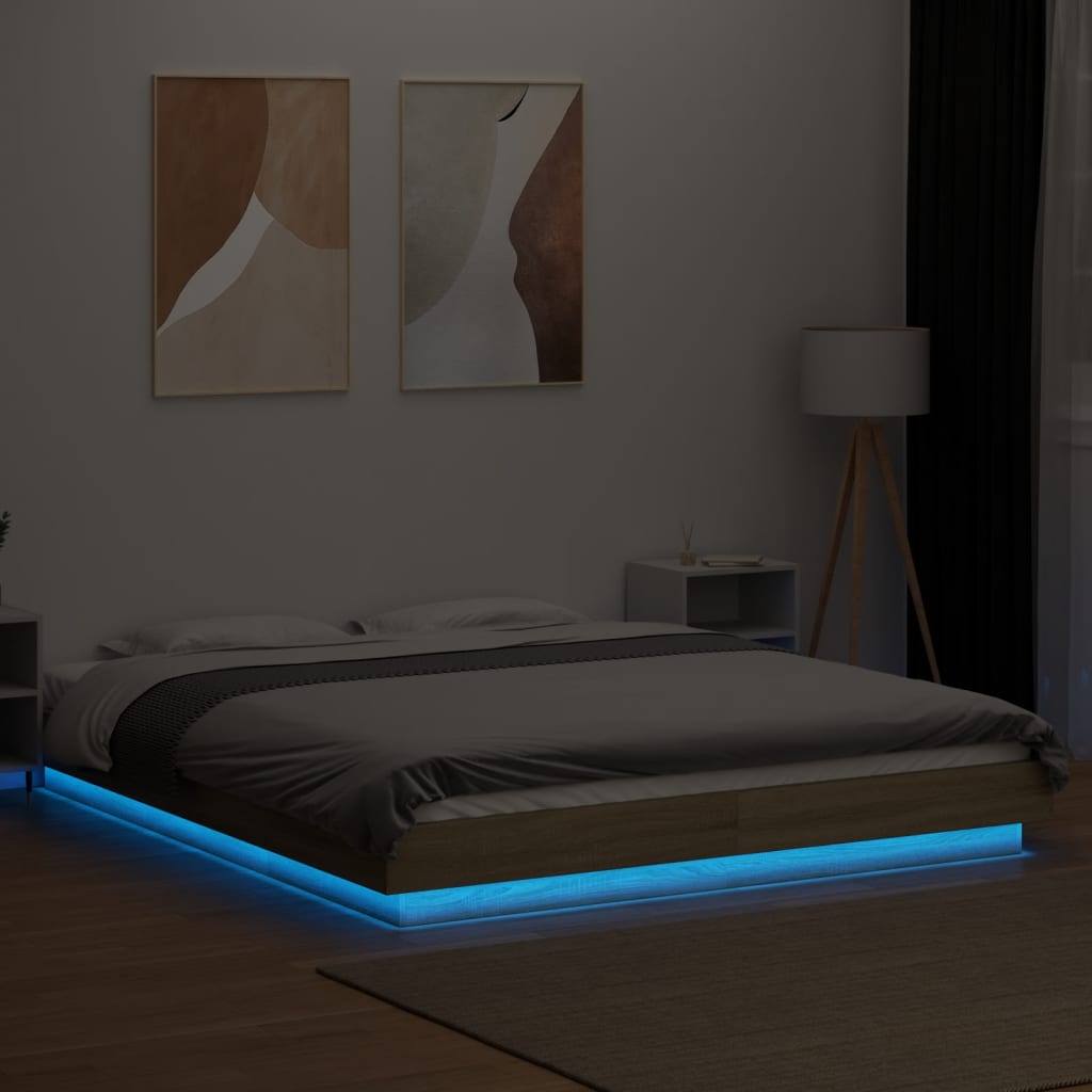 Bed Frame with LED Lights without Mattress Sonoma Oak 160x200cm