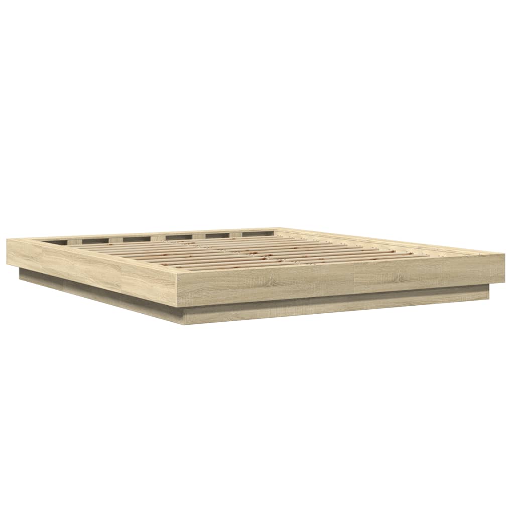 Bed Frame with LED Lights without Mattress Sonoma Oak 160x200cm