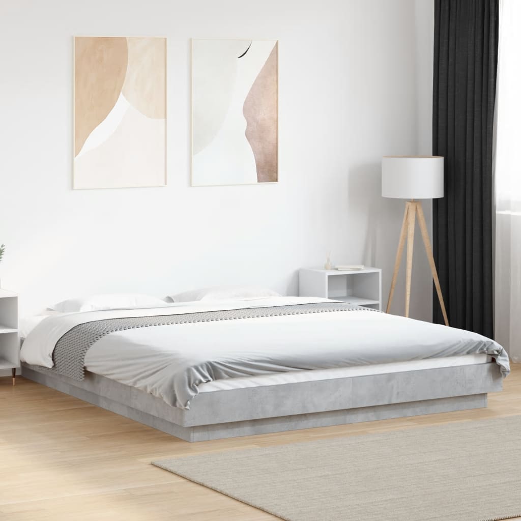 Bed Frame with LED Lights without Mattress Concrete Grey 160x200cm