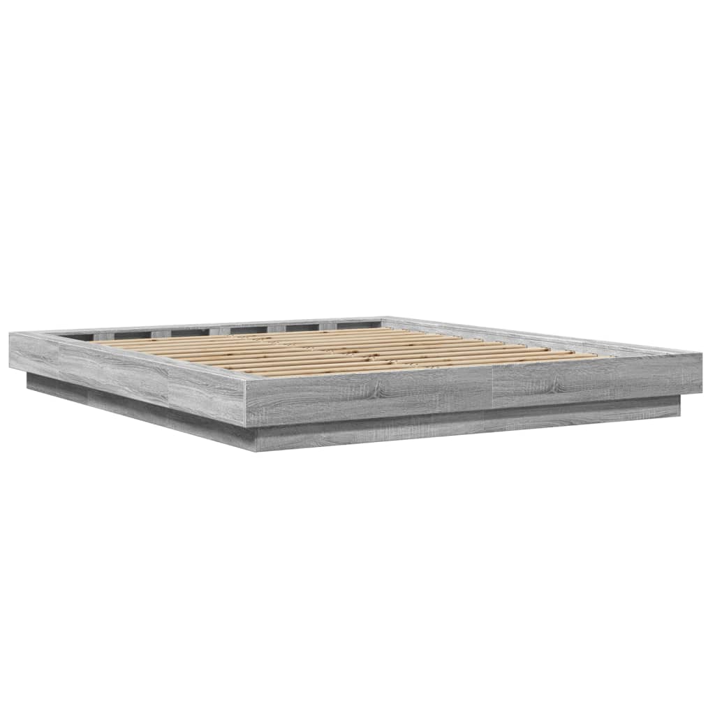 Bed Frame with LED Lights without Mattress Grey Sonoma 160x200cm