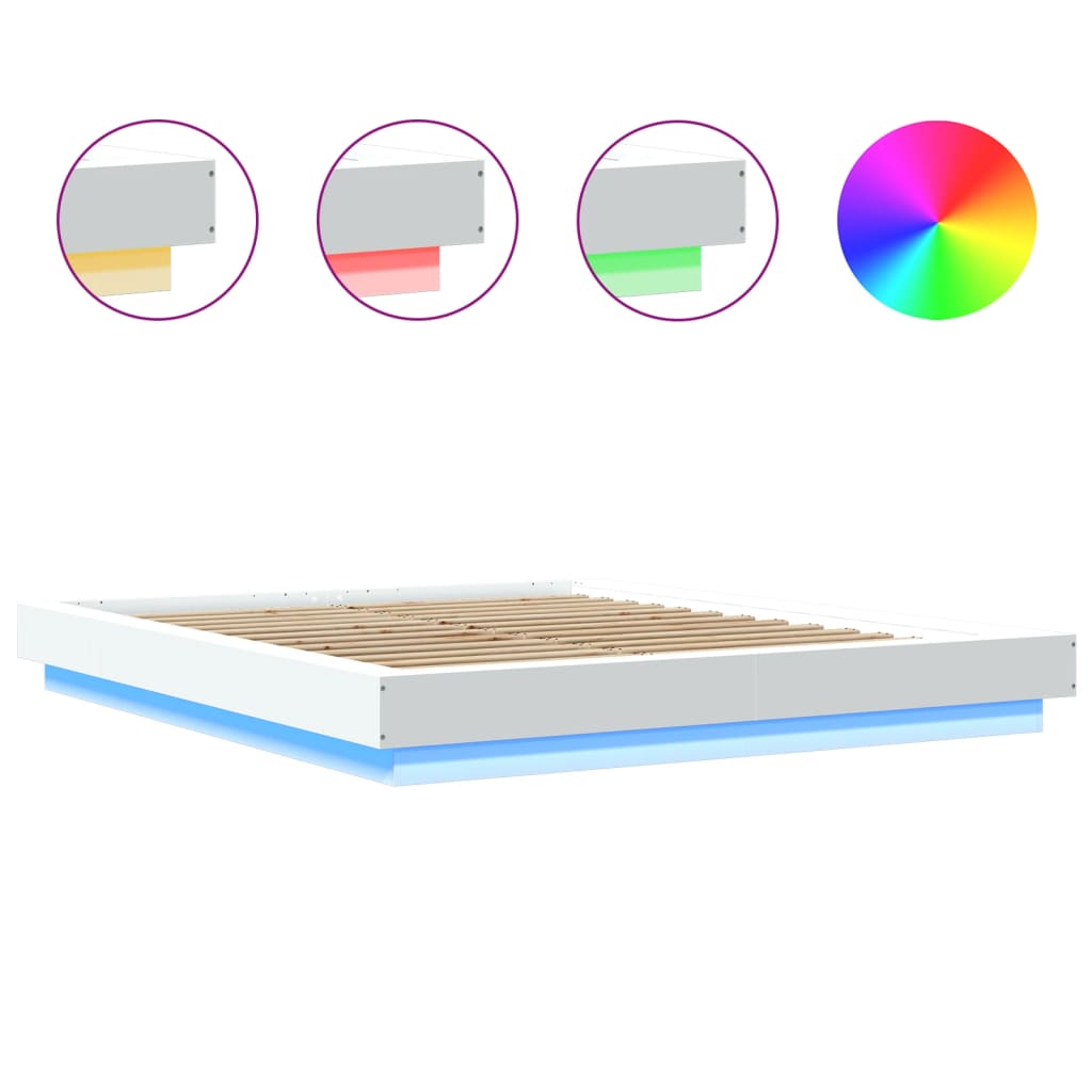 Bed Frame with LED Lights without Mattress White 150x200cm