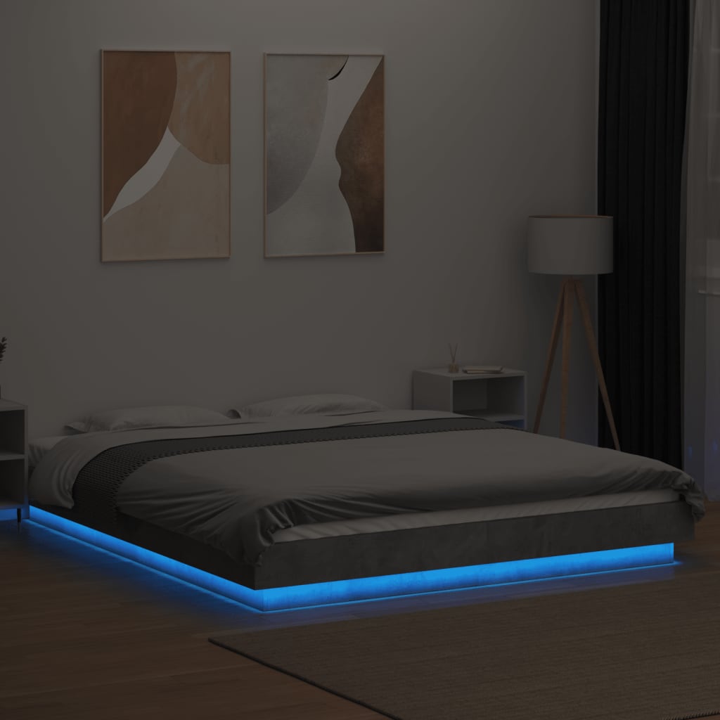 Bed Frame with LED Lights without Mattress Concrete Grey 150x200cm